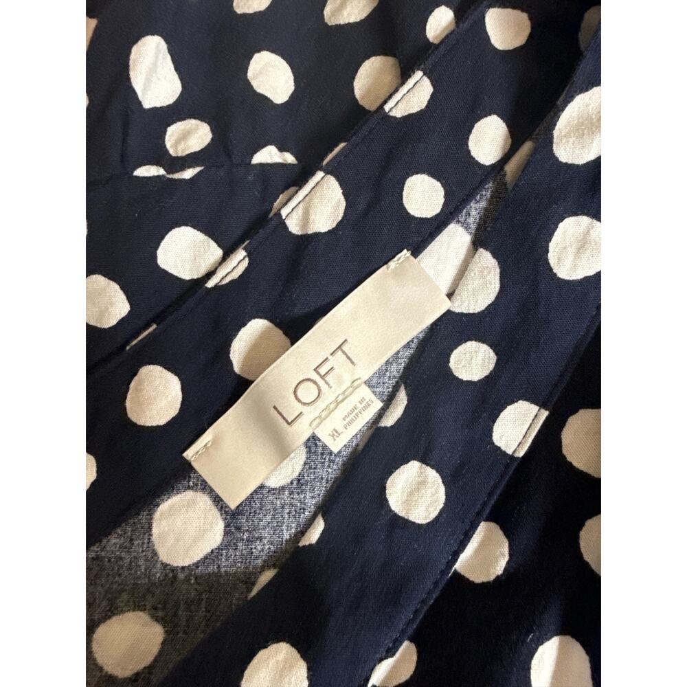 LOFT XL Navy White Dot Ruffle Sleeve V-Neck Peplum Blouse - Picture 7 of 8